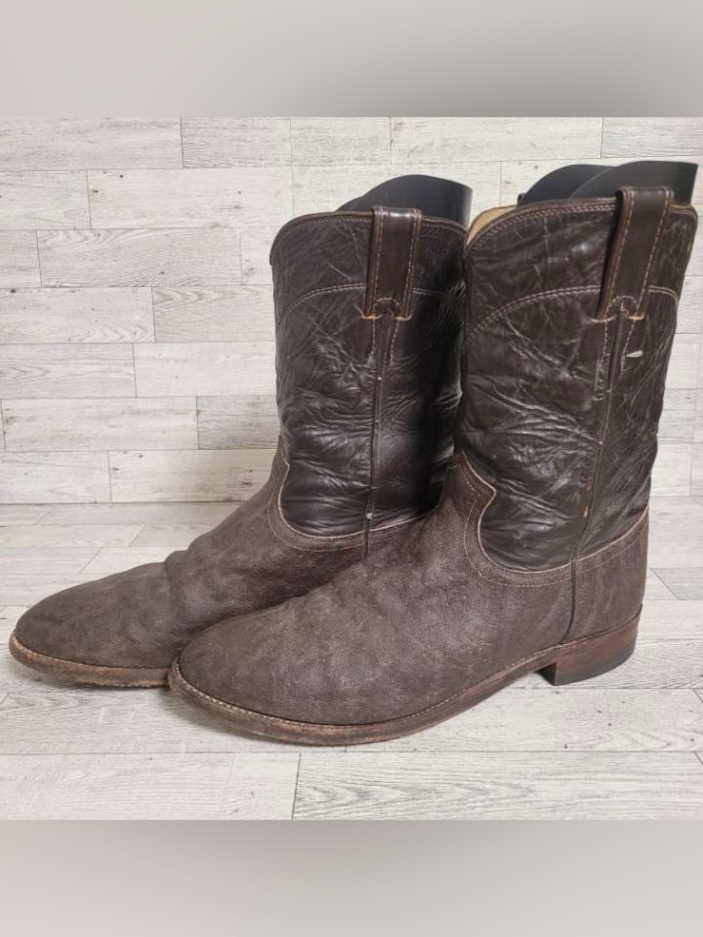 Vintage Justin Exotic Brown Africa Leather Safari Cowboy Boots Men's 9 USA Made